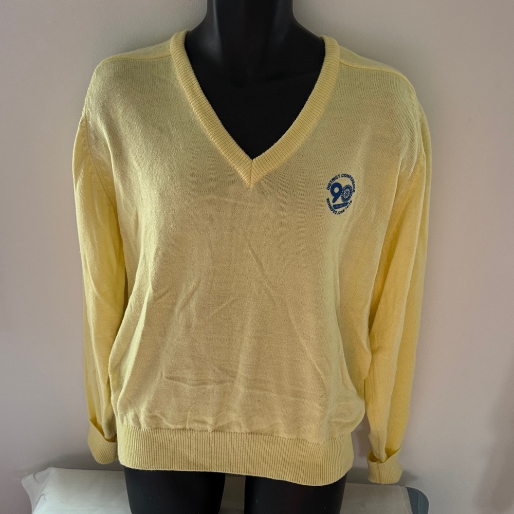 V-Neck Yellow Sweater with Embroidered Logo